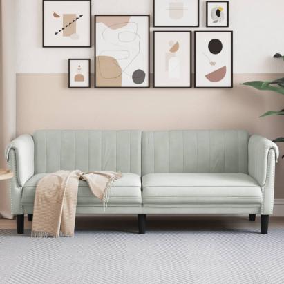 Canapea cu 3 locuri, gri deschis, material catifea GartenMobel Dekor