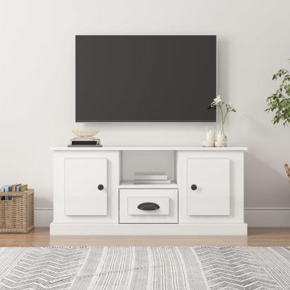 Comodă TV, alb extralucios, 100x35,5x45 cm, lemn prelucrat GartenMobel Dekor