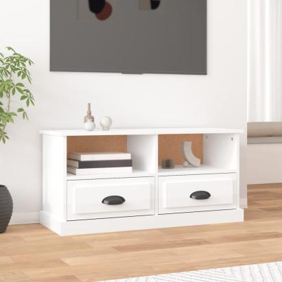 Comodă TV, alb extralucios, 93x35,5x45 cm, lemn prelucrat GartenMobel Dekor