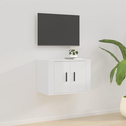 Dulap TV montat pe perete, alb extralucios, 57x34,5x40 cm GartenMobel Dekor