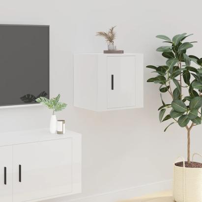 Dulap TV montat pe perete, alb extralucios, 40x34,5x40 cm GartenMobel Dekor