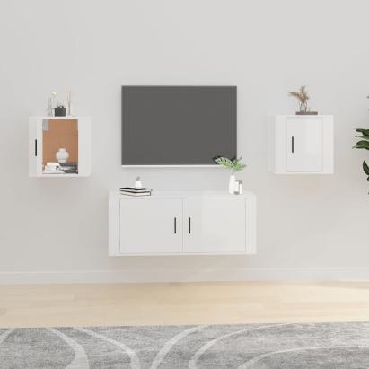 Dulapuri TV montate perete 2 buc. alb extralucios 40x34,5x40 cm GartenMobel Dekor