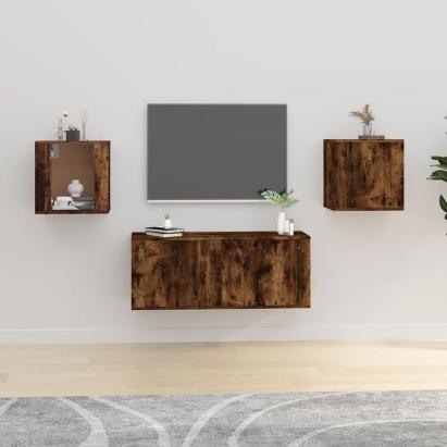 Dulapuri TV montate pe perete 2 buc stejar fumuriu 40x34,5x40cm GartenMobel Dekor