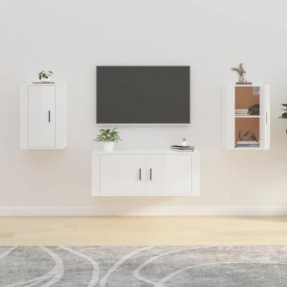 Dulapuri TV montaj perete 2 buc. alb extralucios 40x34,5x60 cm GartenMobel Dekor