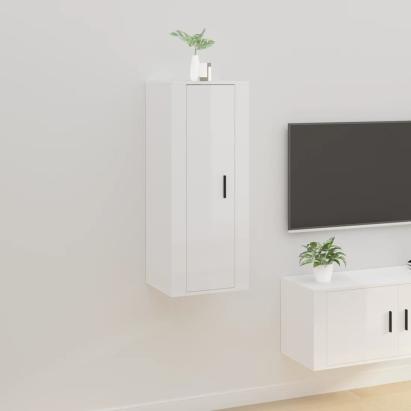 Dulap TV montat pe perete, alb extralucios, 40x34,5x100 cm GartenMobel Dekor
