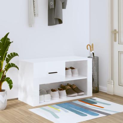 Pantofar, alb extralucios, 80x35x45 cm, lemn compozit GartenMobel Dekor