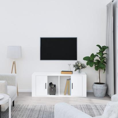 Comodă TV, alb extralucios, 100x35x40 cm, lemn prelucrat GartenMobel Dekor
