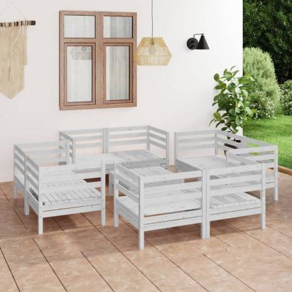 Set mobilier de grădină, 9 piese, alb, lemn masiv de pin GartenMobel Dekor