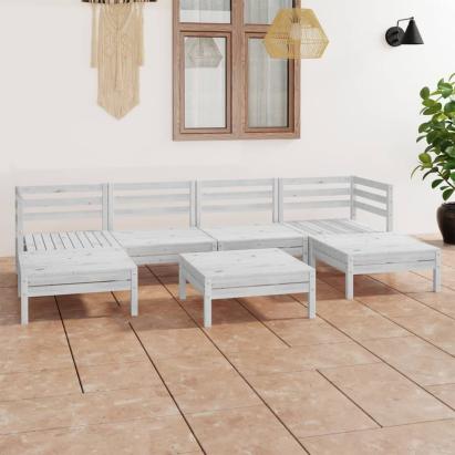 Set mobilier de grădină, 7 piese, alb, lemn masiv de pin GartenMobel Dekor