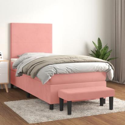 Pat box spring cu saltea, roz, 90x200 cm, catifea  GartenMobel Dekor