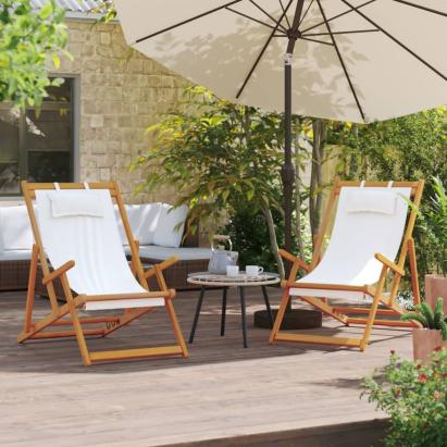 Scaune de plajă pliante, 2 buc., crem, material textil GartenMobel Dekor