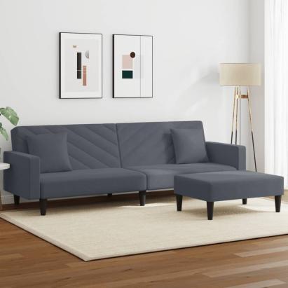 Set canapea cu perne, 2 piese, gri închis, catifea GartenMobel Dekor