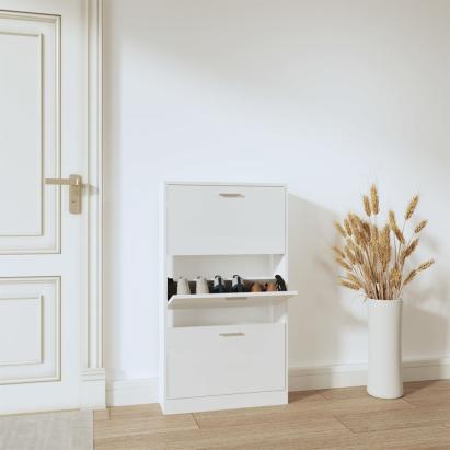 Pantofar, alb extralucios, 59x17x108 cm, lemn compozit GartenMobel Dekor