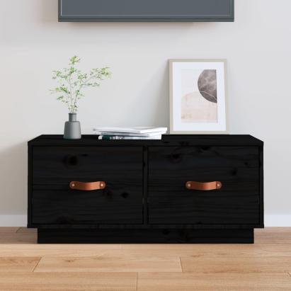 Comodă TV, negru, 80x34x35 cm, lemn masiv de pin GartenMobel Dekor