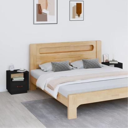 Noptiere, 2 buc., negru, 40x34x45 cm, lemn masiv de pin GartenMobel Dekor