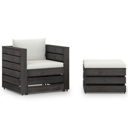 Set mobilier grădină cu perne, 2 piese, gri, lemn impregnat GartenMobel Dekor