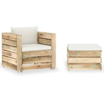 Set mobilier de grădină cu perne, 2 piese, lemn verde tratat GartenMobel Dekor