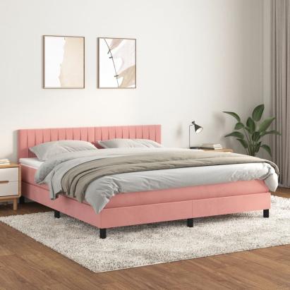 Pat box spring cu saltea, roz, 160x200 cm, catifea GartenMobel Dekor