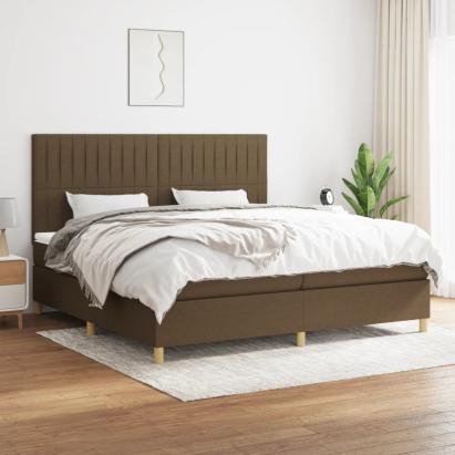Pat box spring cu saltea, maro închis, 200x200 cm, textil GartenMobel Dekor