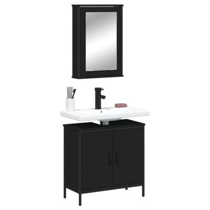 Set mobilier de baie, 2 piese, negru, lemn compozit GartenMobel Dekor