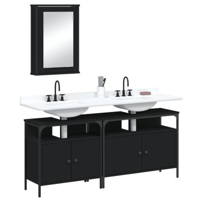 Set mobilier de baie, 3 piese, negru, lemn compozit GartenMobel Dekor