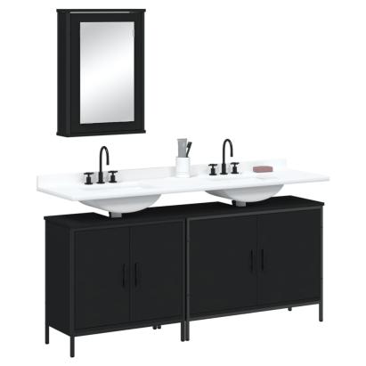 Set mobilier de baie, 3 piese, negru, lemn compozit GartenMobel Dekor