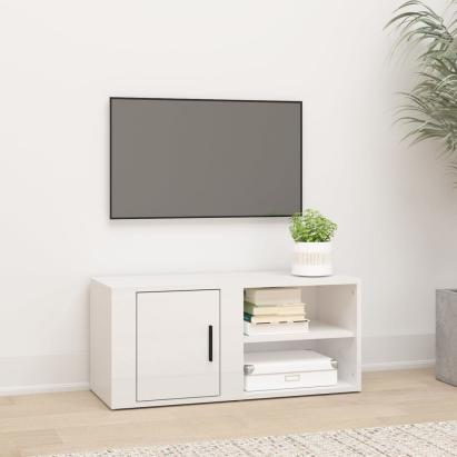 Comodă TV, alb extralucios, 80x31,5x36 cm, lemn prelucrat GartenMobel Dekor