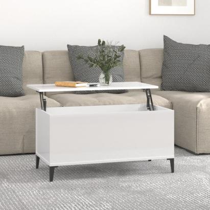 Măsuță de cafea, alb extralucios, 90x44,5x45 cm, lemn compozit GartenMobel Dekor
