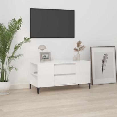 Comodă TV, alb extralucios, 102x44,5x50 cm, lemn prelucrat GartenMobel Dekor