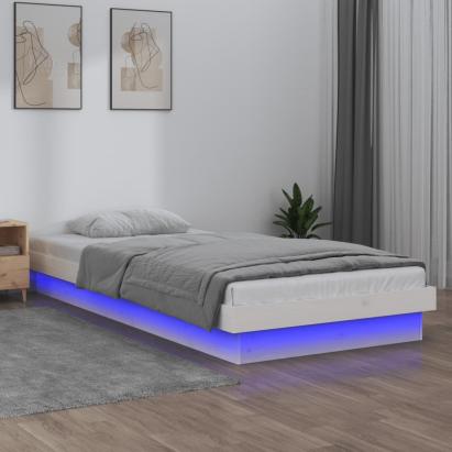 Cadru de pat cu LED, alb, 90x200 cm, lemn masiv GartenMobel Dekor