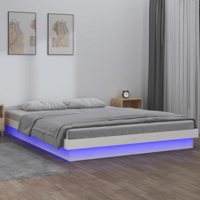 Cadru de pat cu LED, alb, 120x200 cm, lemn masiv GartenMobel Dekor
