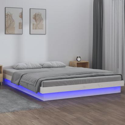 Cadru de pat cu LED mic dublu, alb, 120x190 cm, lemn masiv GartenMobel Dekor