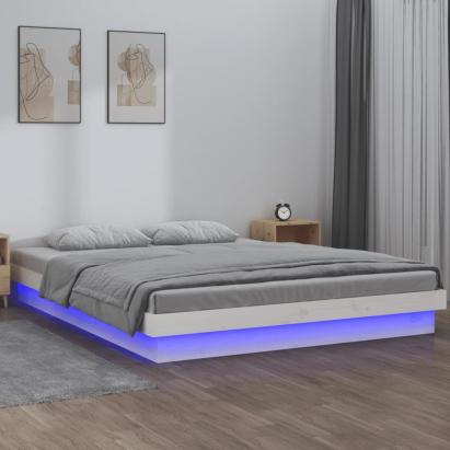 Cadru de pat cu LED, alb, 140x190 cm, lemn masiv GartenMobel Dekor