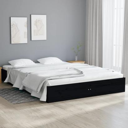 Cadru de pat mic dublu, negru, 120x190 cm, lemn masiv GartenMobel Dekor