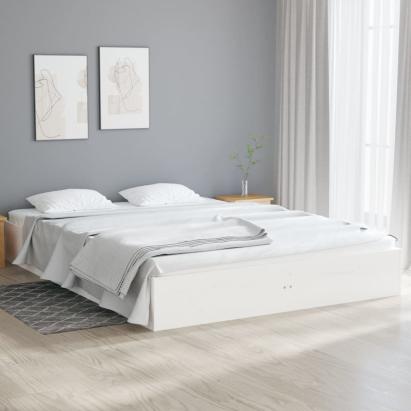 Cadru de pat dublu, alb, 135x190 cm, lemn masiv GartenMobel Dekor