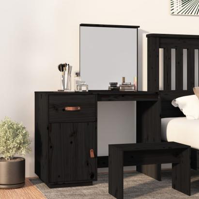 Măsuță de toaletă, negru, 95x50x134 cm, lemn masiv de pin GartenMobel Dekor
