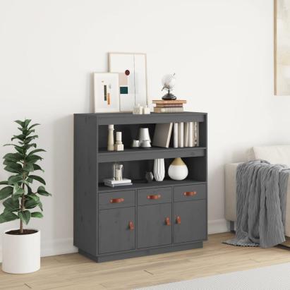 Dulap înalt, gri, 100x40x108,5 cm, lemn masiv de pin GartenMobel Dekor