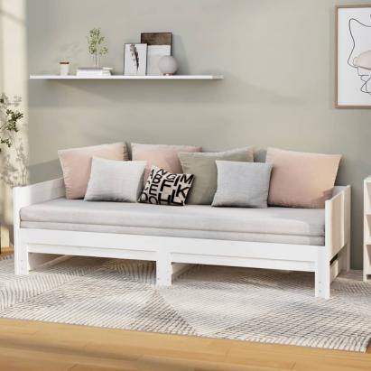 Pat extensibil de zi, alb, 2x(90x190) cm, lemn masiv de pin GartenMobel Dekor
