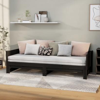 Pat extensibil de zi, negru, 2x(90x190) cm, lemn masiv pin GartenMobel Dekor
