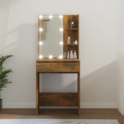 Masă de toaletă cu LED, stejar fumuriu, 60x40x140 cm GartenMobel Dekor