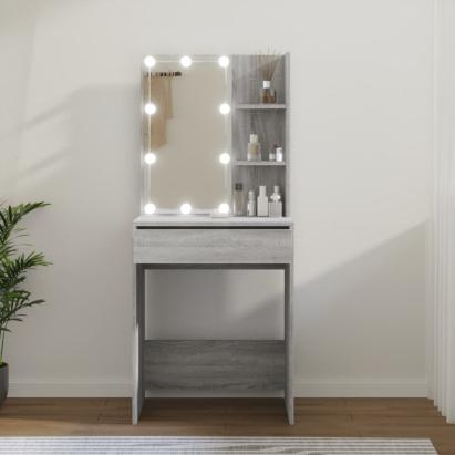 Masă de toaletă cu LED, gri sonoma, 60x40x140 cm GartenMobel Dekor
