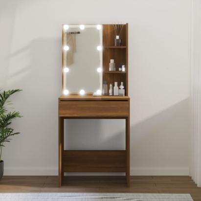 Masă de toaletă cu LED, stejar maro, 60x40x140 cm GartenMobel Dekor