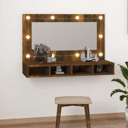 Dulap cu oglindă și LED, stejar fumuriu, 90x31,5x62 cm GartenMobel Dekor