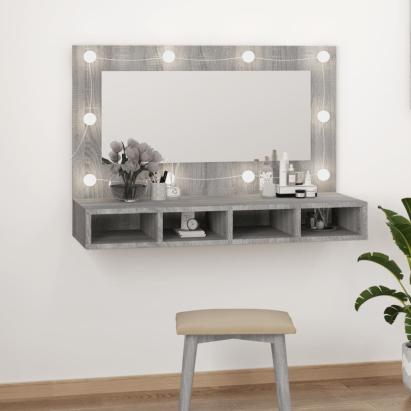 Dulap cu oglindă și LED, gri sonoma, 90x31,5x62 cm GartenMobel Dekor