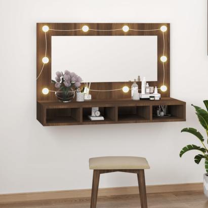 Dulap cu oglindă și LED, stejar maro, 90x31,5x62 cm GartenMobel Dekor