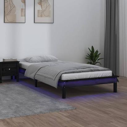 Cadru de pat cu LED, negru, 100x200 cm, lemn masiv GartenMobel Dekor