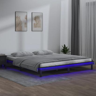 Cadru de pat cu LED, gri, 120x200 cm, lemn masiv GartenMobel Dekor