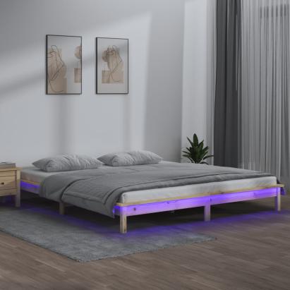 Cadru de pat cu LED, 150x200 cm, lemn masiv, King Size 5FT GartenMobel Dekor