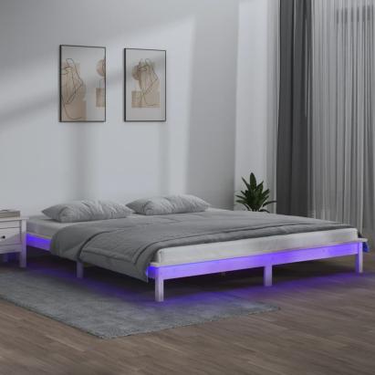 Cadru de pat cu LED, alb, 160x200 cm, lemn masiv GartenMobel Dekor