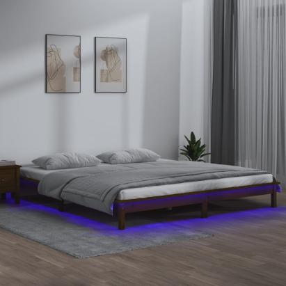 Cadru de pat cu LED, maro miere, 160x200 cm, lemn masiv GartenMobel Dekor